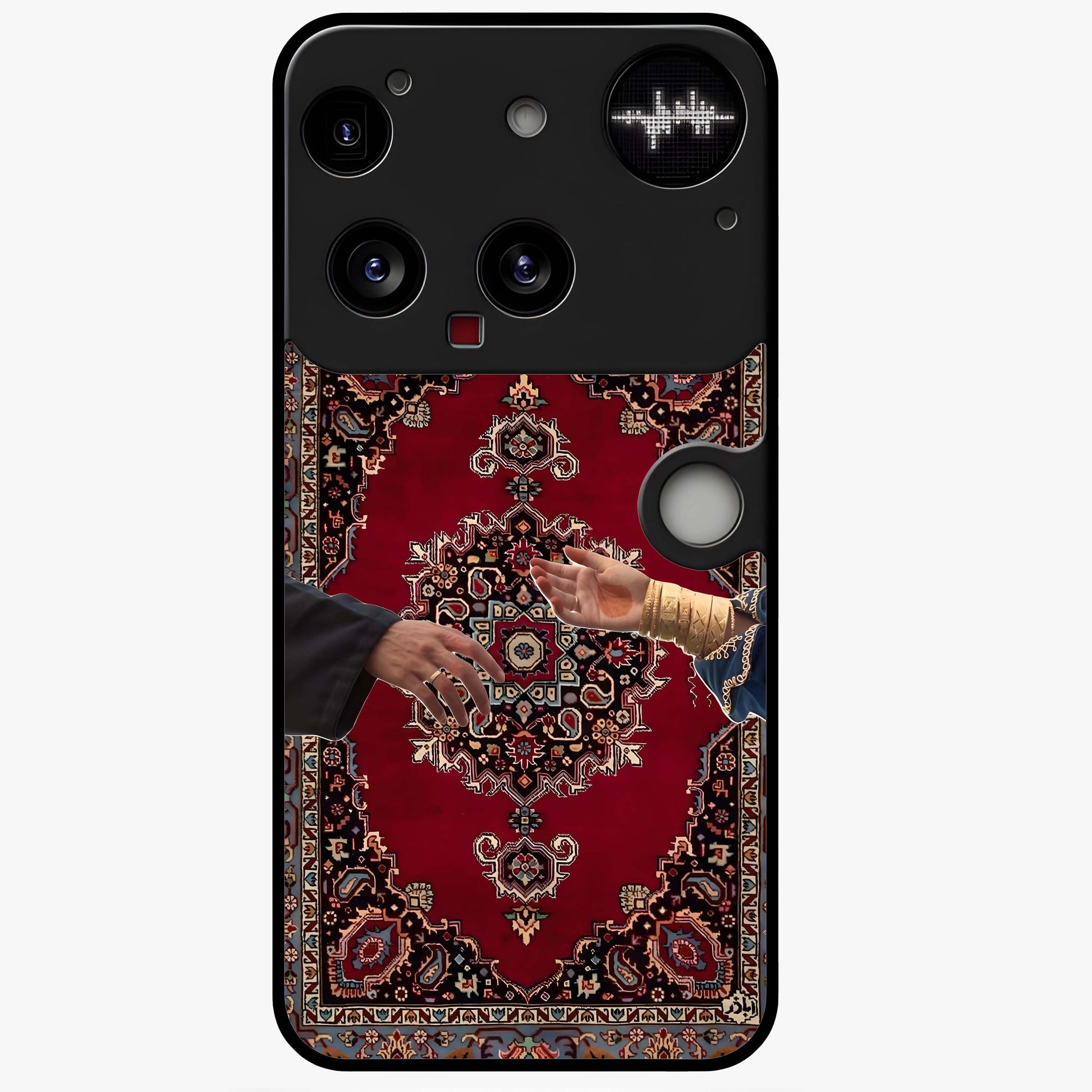 Royal Touch Reach Glass Case showing flat back view with elegant royal themed artwork and glossy glass finish.