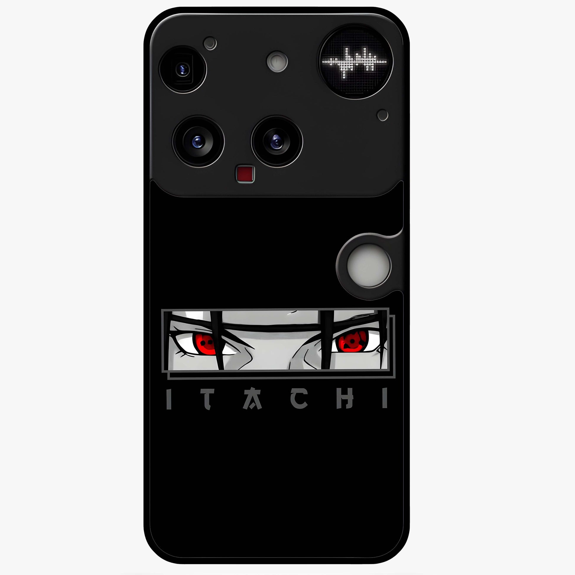 Scarlet Gaze Dominance Glass Case showing flat back view with striking red themed artwork and glossy glass finish.
