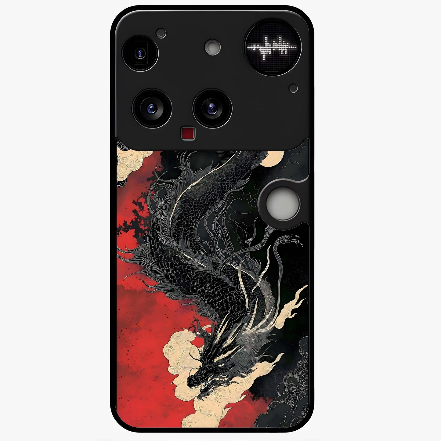 Shadow Dragon Fury Glass Case showing flat back view with fierce dragon artwork and glossy glass finish.