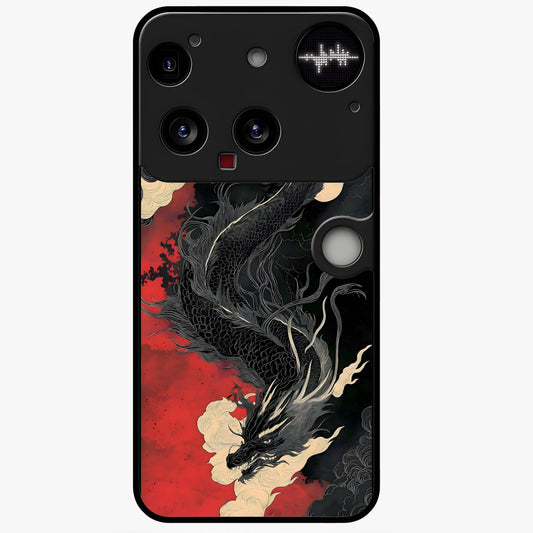 Shadow Dragon Fury Glass Case showing flat back view with fierce dragon artwork and glossy glass finish.