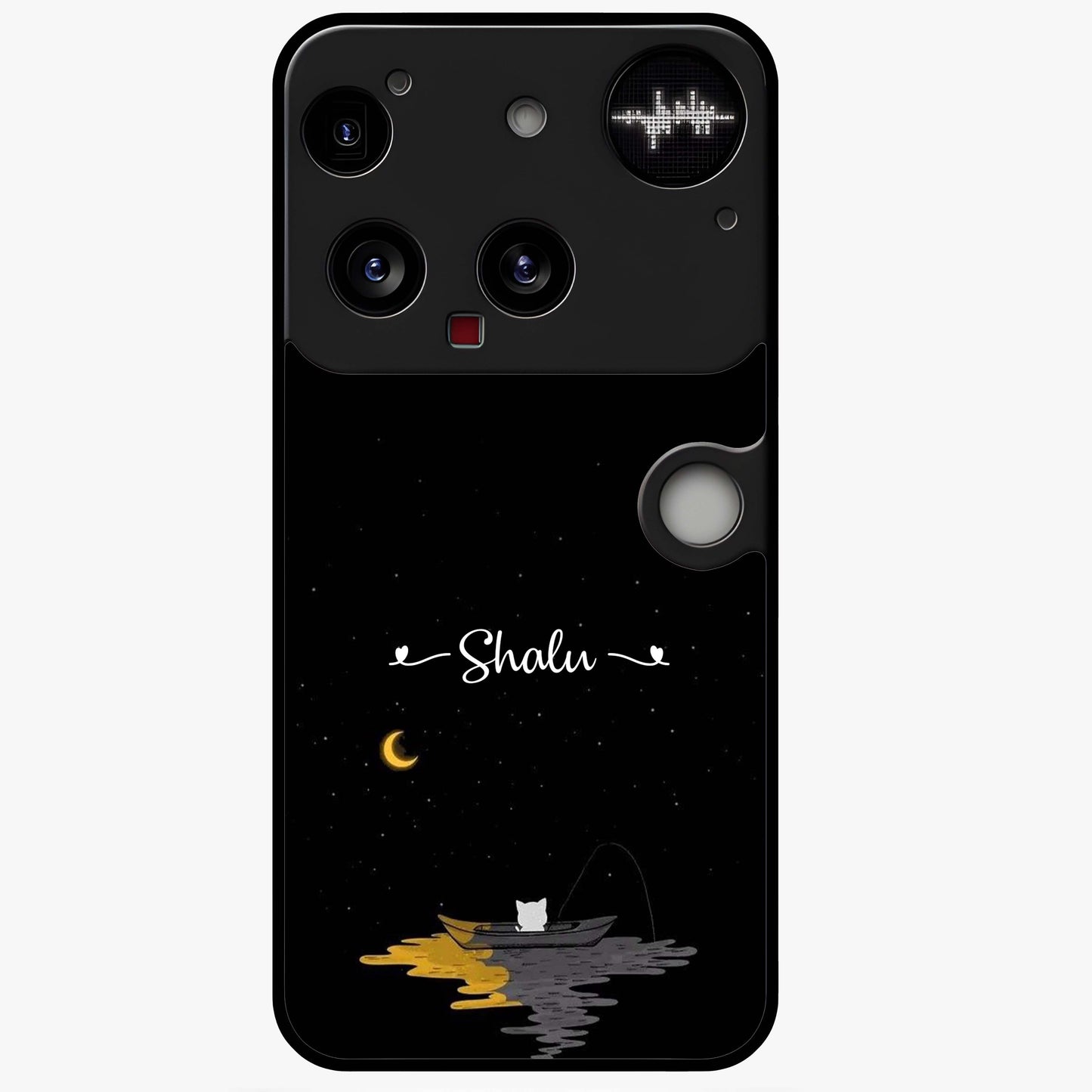 Silent Night Row Glass Case showing flat back view with calm night themed artwork and glossy glass finish.