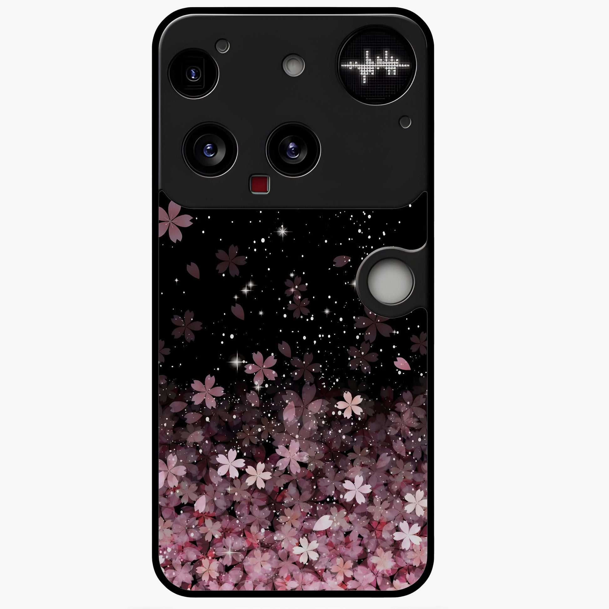 Small Starry Flowers Glass Case showing flat back view with delicate starry floral artwork and glossy glass finish.