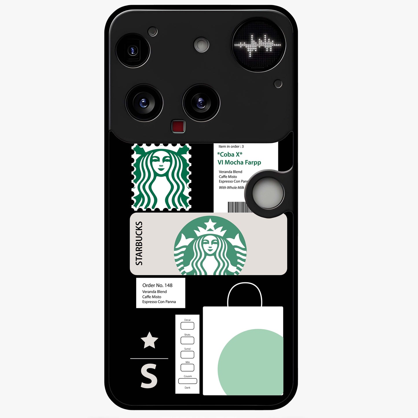 Starbucks Mocha Glass Case showing flat back view with coffee inspired artwork and glossy glass finish.