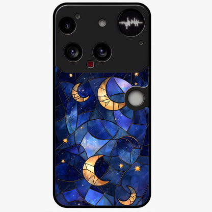 Starlit Sky Tapestry Glass Case showing flat back view with decorative starry sky tapestry artwork and glossy glass finish.