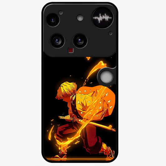 Thunder Flame Execution Glass Case showing flat back view with powerful flame and lightning artwork and glossy glass finish.