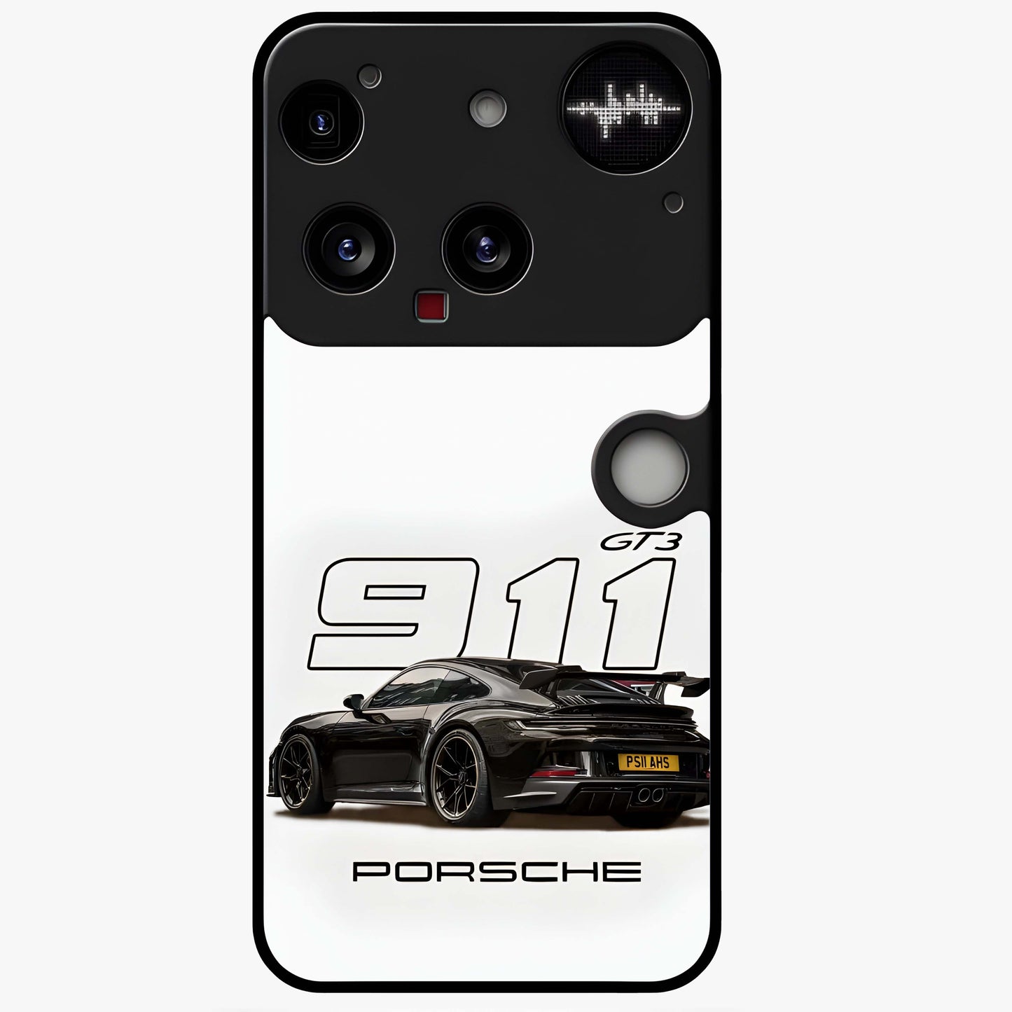 Turbo Legacy Icon Glass Case showing flat back view with iconic sports car inspired artwork and glossy glass finish.