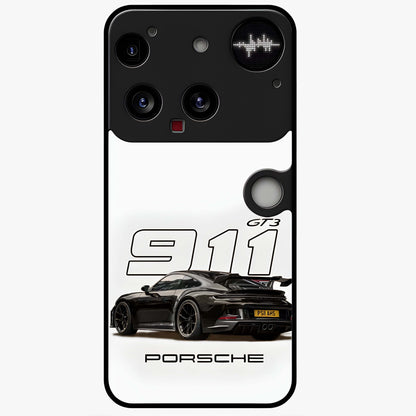 Turbo Legacy Icon Glass Case showing flat back view with iconic sports car inspired artwork and glossy glass finish.