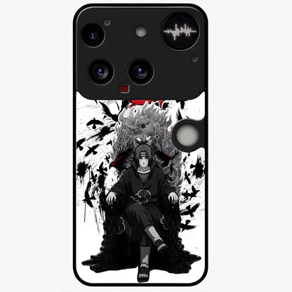 Uchiha Shadow Throne Glass Case showing flat back view with cosmic underwater themed artwork and glossy glass finish.