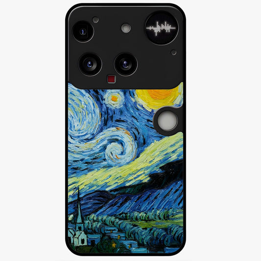 Van Gogh Art Glass Case showing flat back view with classic painterly artwork inspired by Van Gogh style and glossy glass finish.