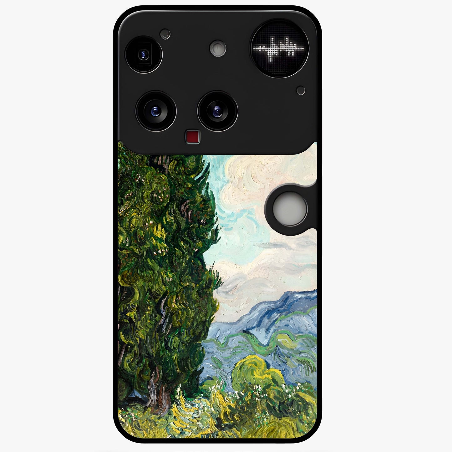 Van Gogh Vintage Art Glass Case showing flat back view with vintage painterly artwork inspired by Van Gogh style and glossy glass finish.