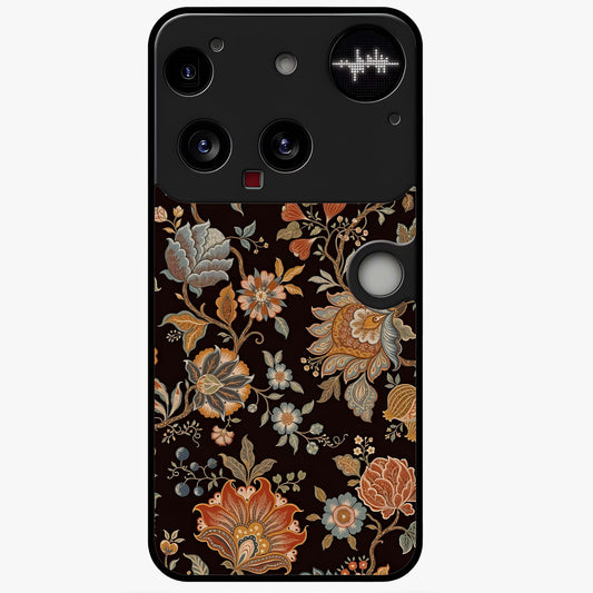 Vintage Floral Dream Glass Case showing flat back view with classic floral artwork and glossy glass finish.