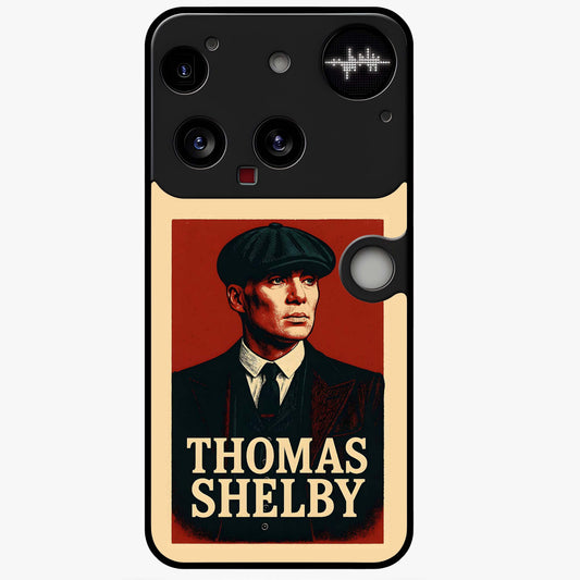 Vintage Mafia Authority Glass Case showing flat back view with bold vintage mafia inspired artwork and glossy glass finish.
