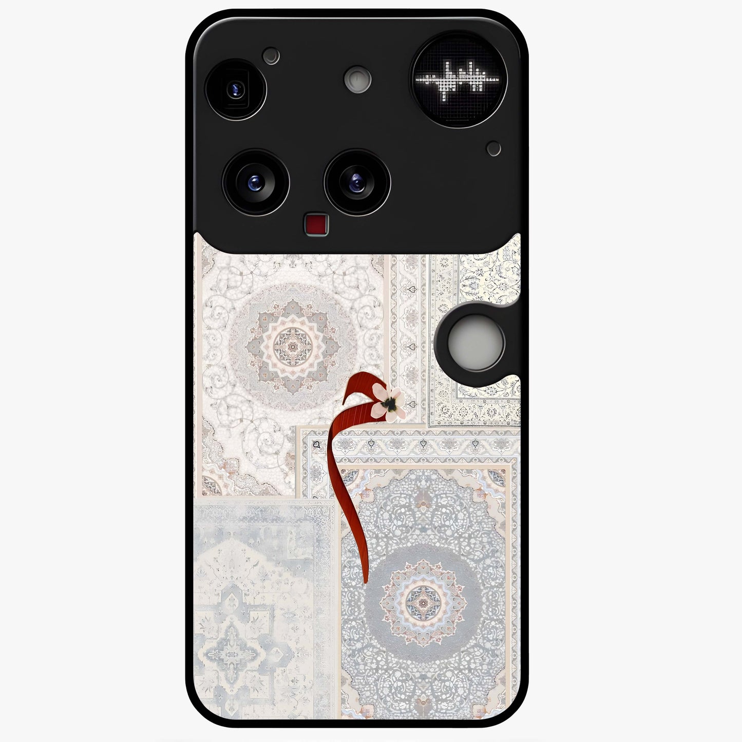 White Aesthetic Bow Glass Case showing flat back view with minimal bow artwork and glossy glass finish.