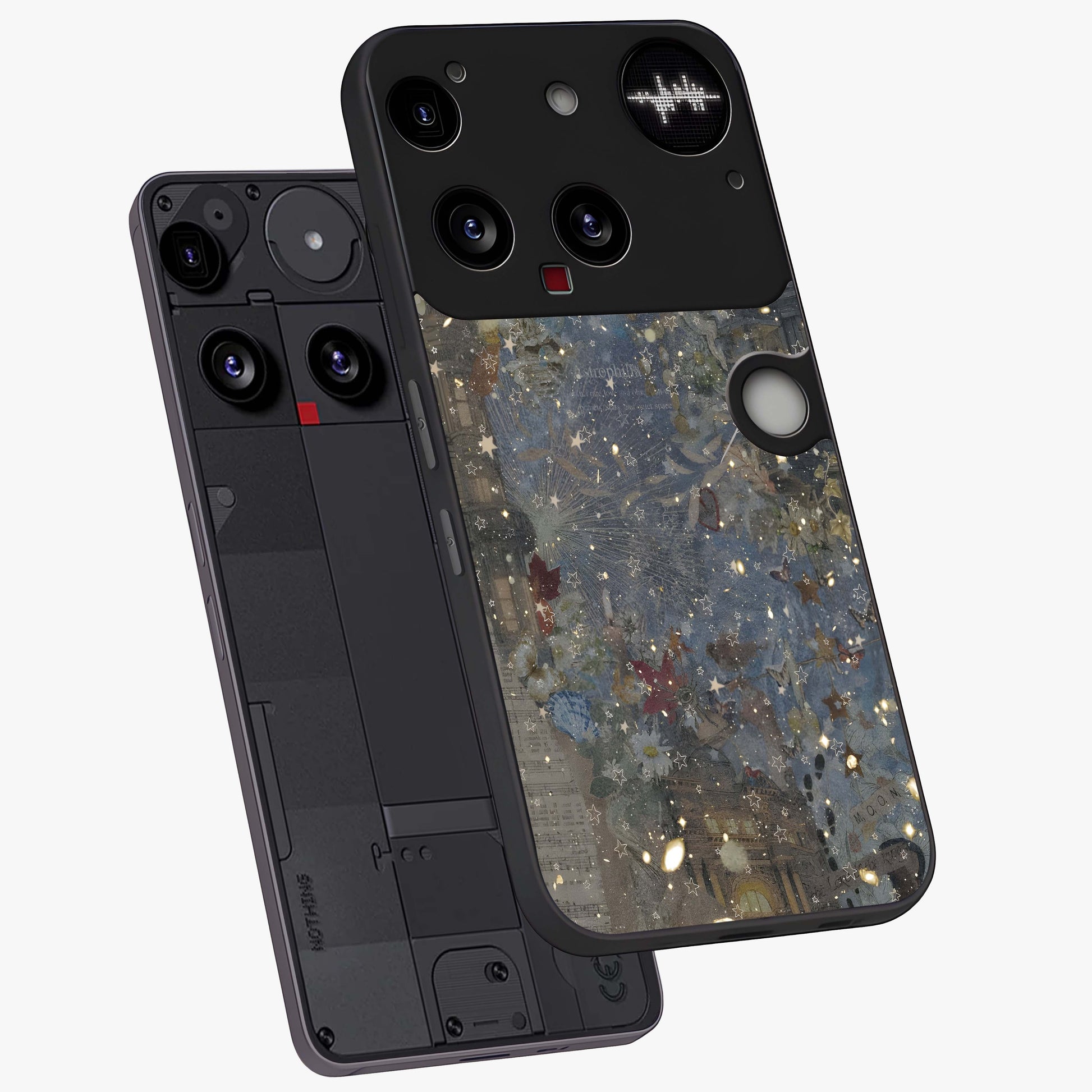 Aesthetic Astrolophia Glass Case displayed in angled mockup highlighting artistic aesthetic elements and smooth glass surface.