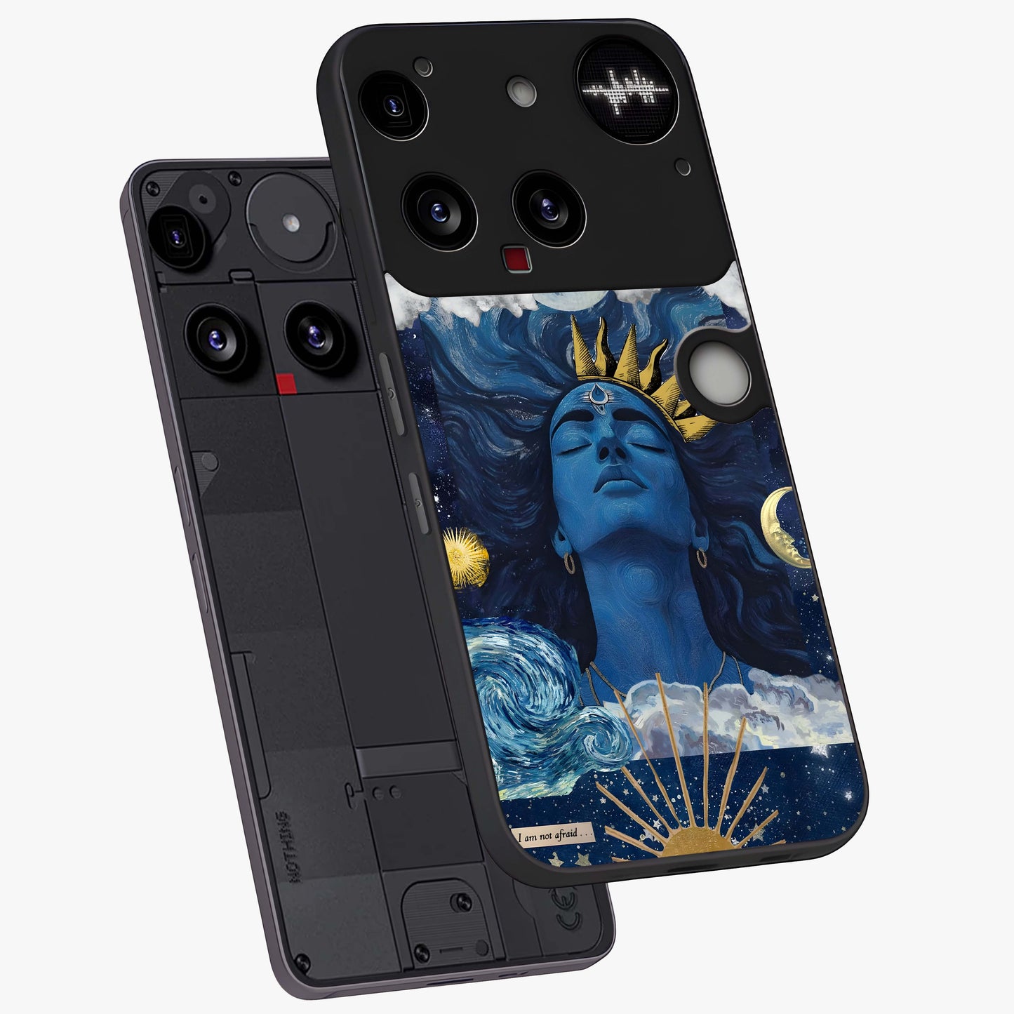 Aesthetic Lord Shiva Glass Case displayed in angled mockup highlighting spiritual Shiva illustration and sacred aesthetic design.