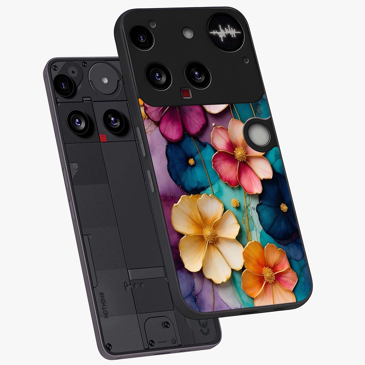 Artlyn Grace Flower Pattern Glass Case displayed in angled mockup highlighting delicate flower pattern design and smooth glass surface.