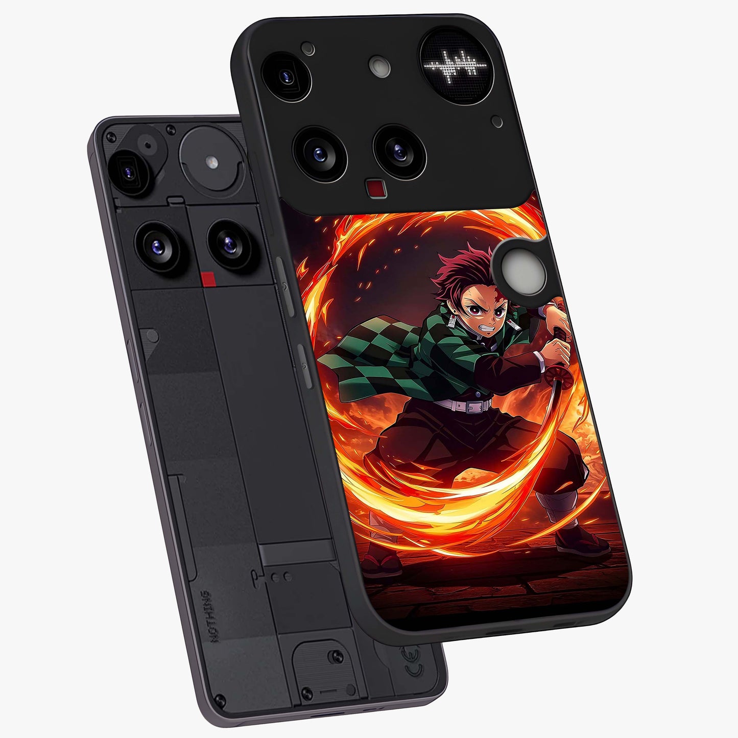 Blazing Sword Resolve Glass Case displayed in angled mockup highlighting powerful sword illustration and bold fantasy theme.