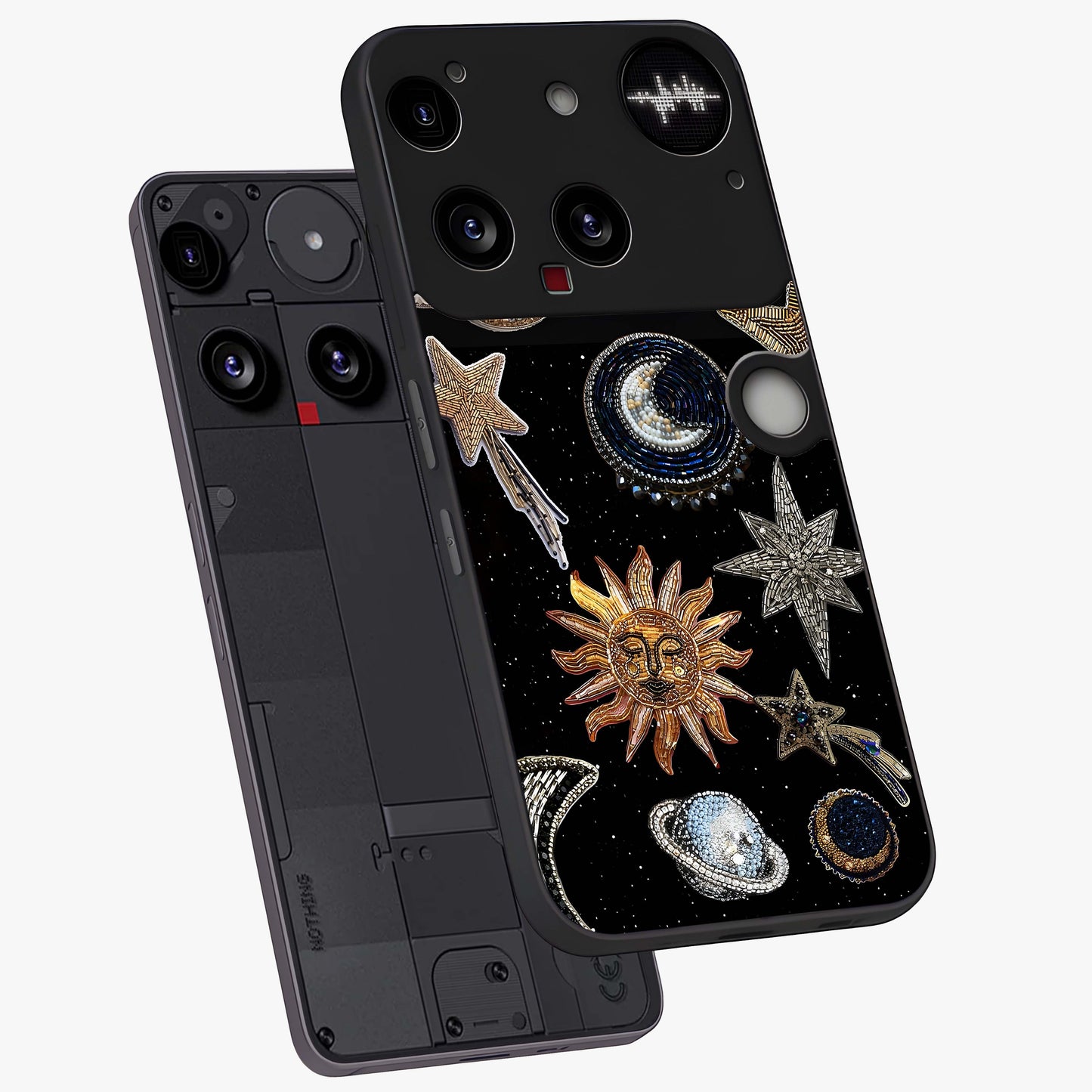Celestial Gem Constellations Glass Case displayed in angled mockup highlighting gemstone inspired constellation design.