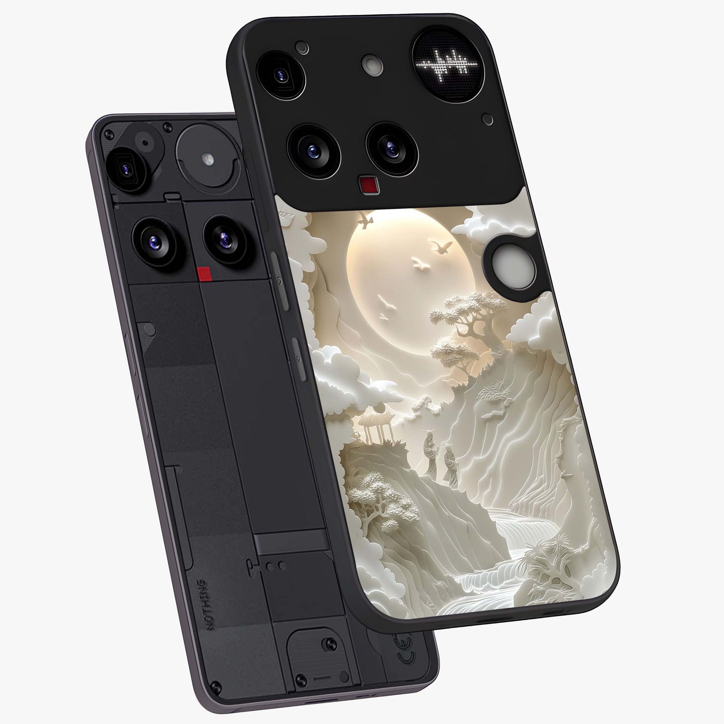 Celestial Origami Glass Case displayed in angled mockup highlighting geometric origami design with cosmic aesthetic theme.