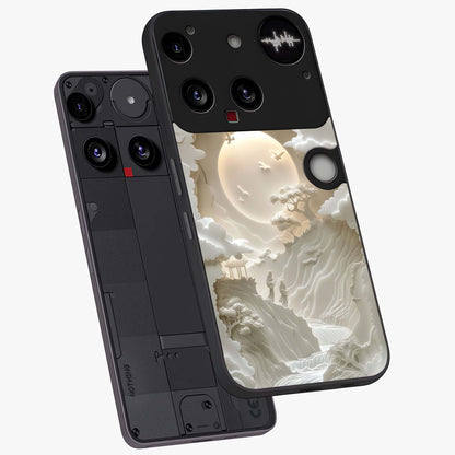 Celestial Origami Glass Case displayed in angled mockup highlighting geometric origami design with cosmic aesthetic theme.
