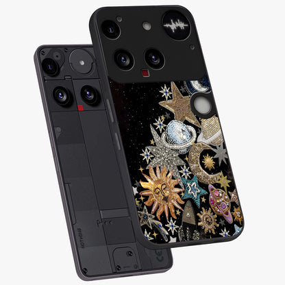 Cosmic Sparkle Dreams Glass Case displayed in angled mockup highlighting dreamy star sparkle design with celestial aesthetic.