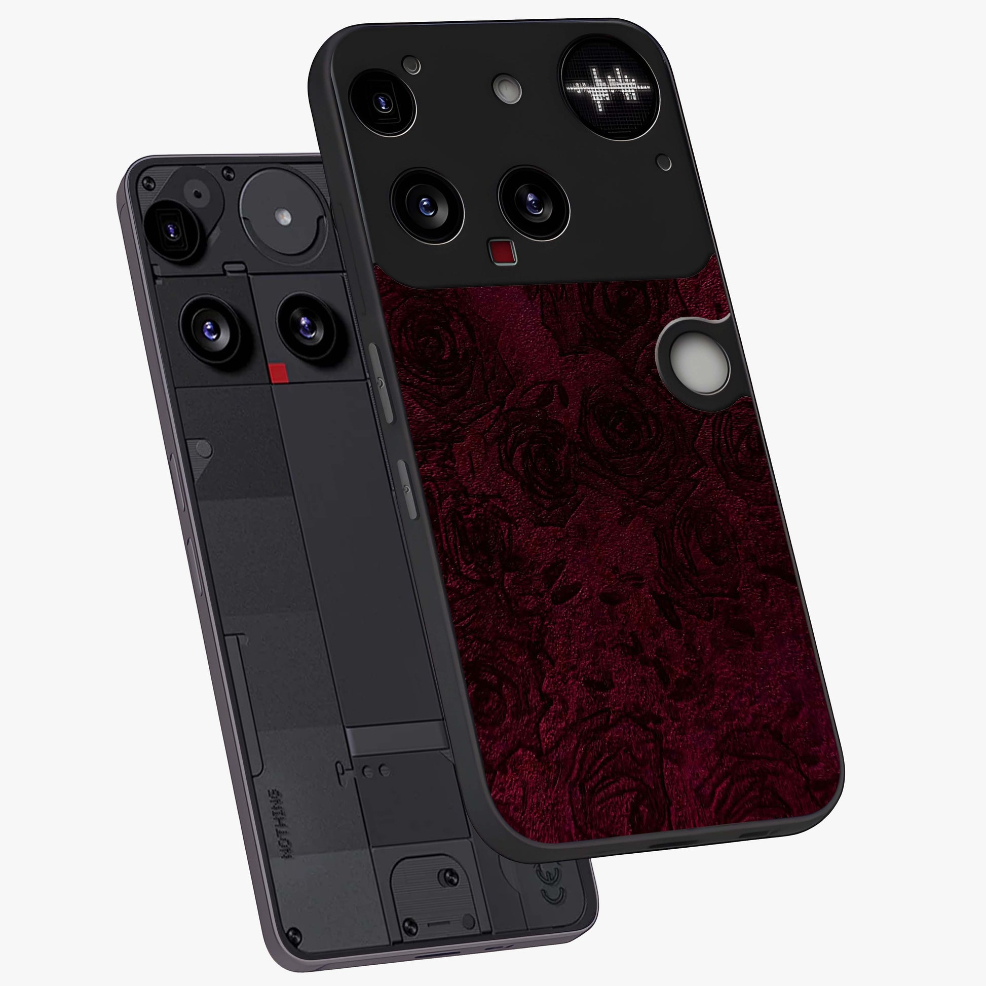 Crimson Fade Flow Glass Case displayed in angled mockup highlighting smooth gradient design with modern aesthetic style.