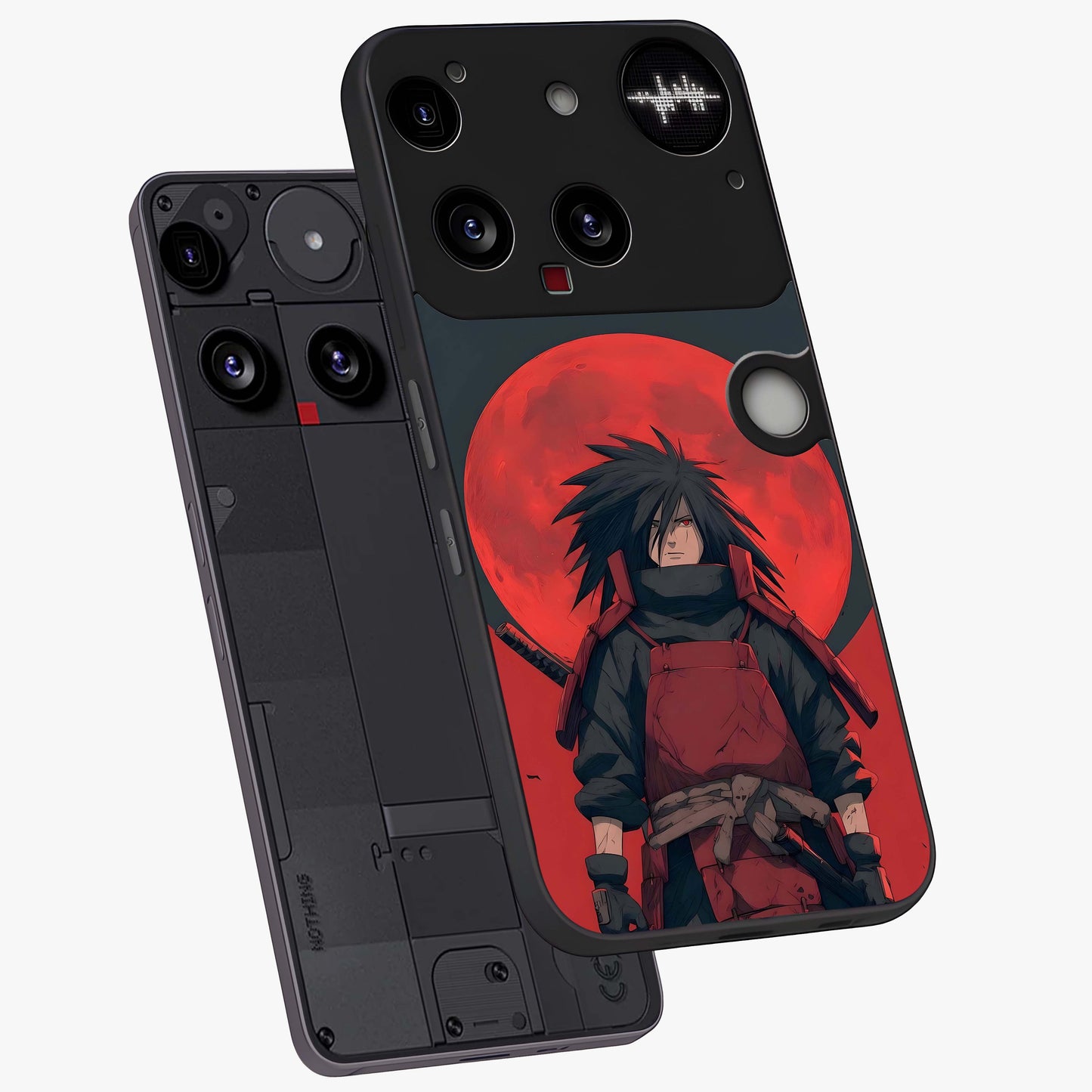 Crimson Moon Warlord Glass Case displayed in angled mockup highlighting dramatic crimson moon design with fantasy aesthetic.
