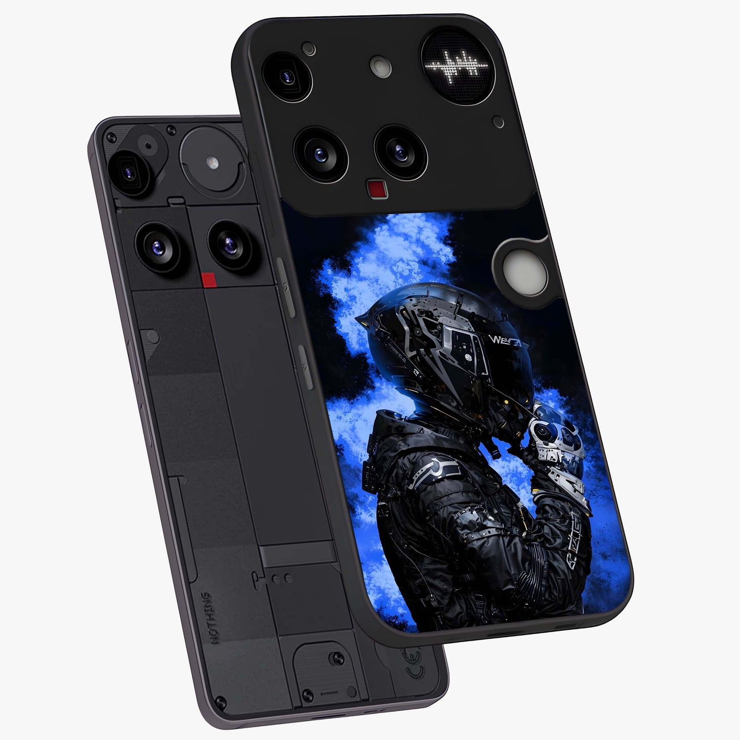 Cyber Sentinel Protocol Glass Case displayed in angled mockup highlighting digital cyber design with sci-fi aesthetic style.