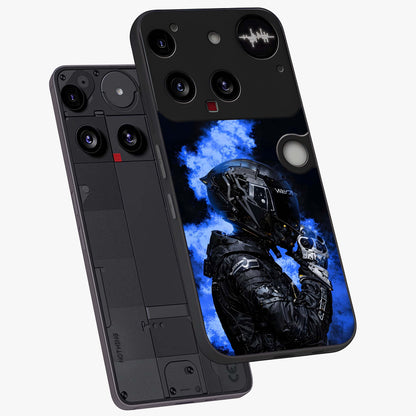 Cyber Sentinel Protocol Glass Case displayed in angled mockup highlighting digital cyber design with sci-fi aesthetic style.