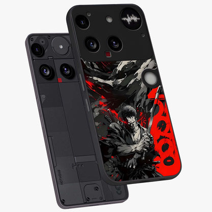 Demon Sword Resolve Glass Case displayed in angled mockup highlighting powerful demon sword illustration with dark fantasy aesthetic.