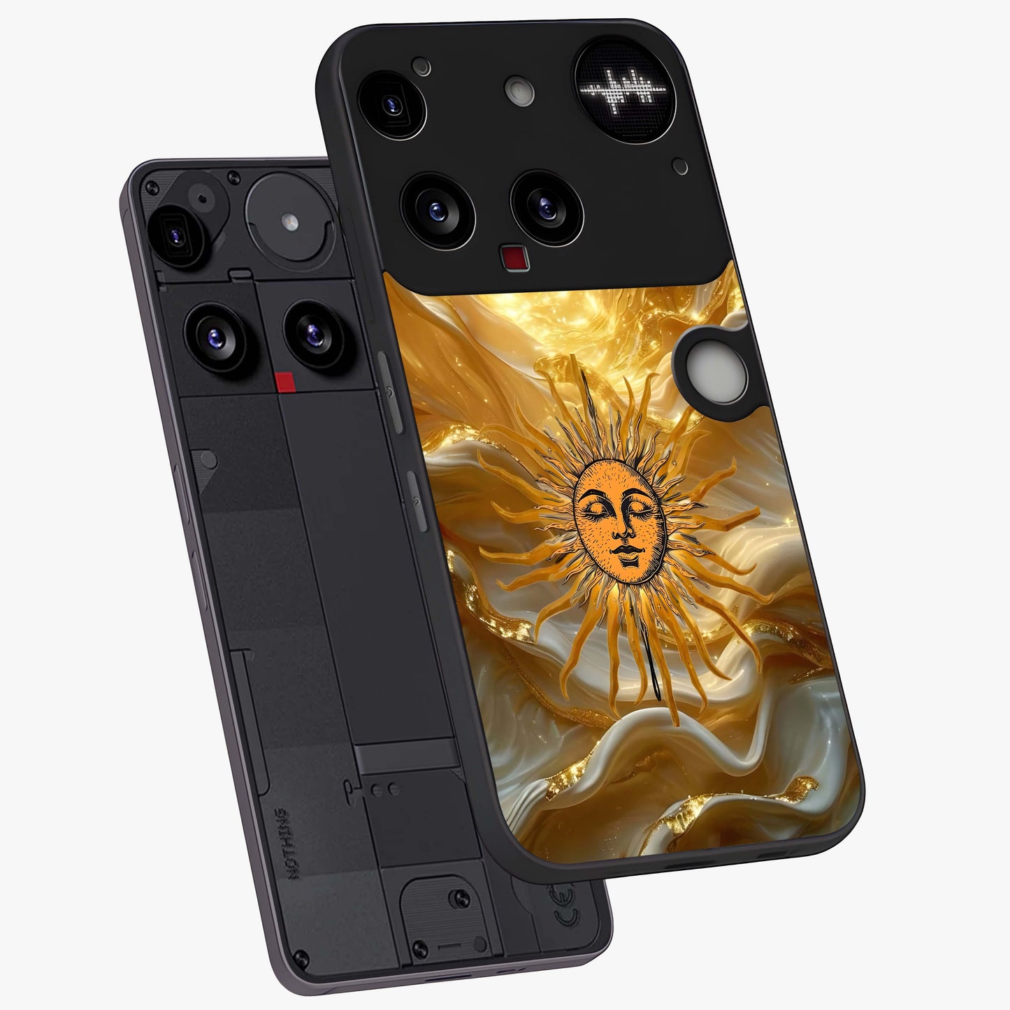 Eternal Golden Glow Glass Case displayed in angled mockup highlighting glowing golden aesthetic design with elegant style.