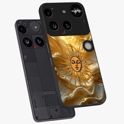 Eternal Golden Glow Glass Case displayed in angled mockup highlighting glowing golden aesthetic design with elegant style.