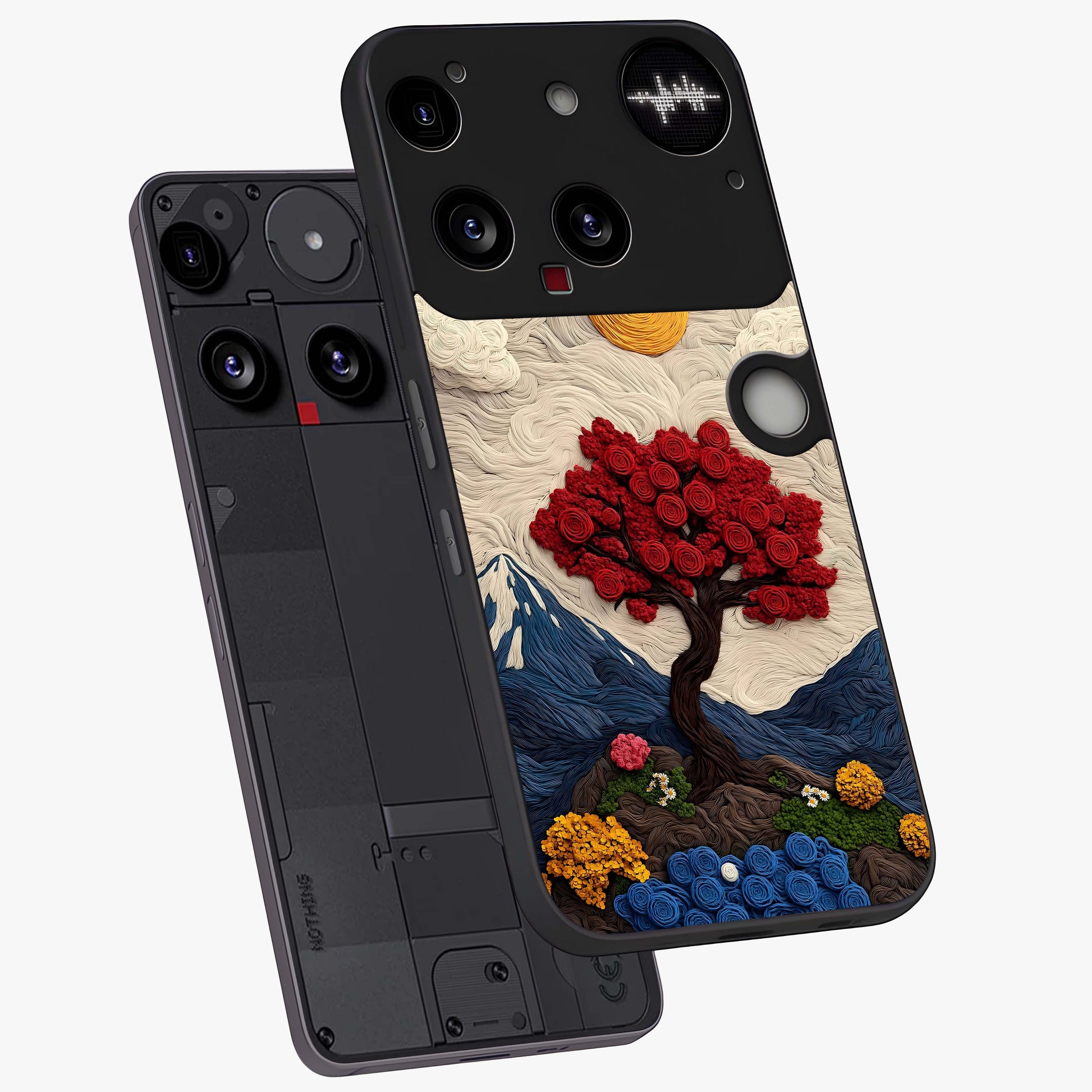 Eternal Nature Tapestry Glass Case displayed in angled mockup highlighting detailed botanical pattern with artistic aesthetic.