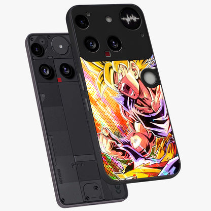Firing Goku Glass Case displayed in angled mockup highlighting dynamic anime character design with action aesthetic.
