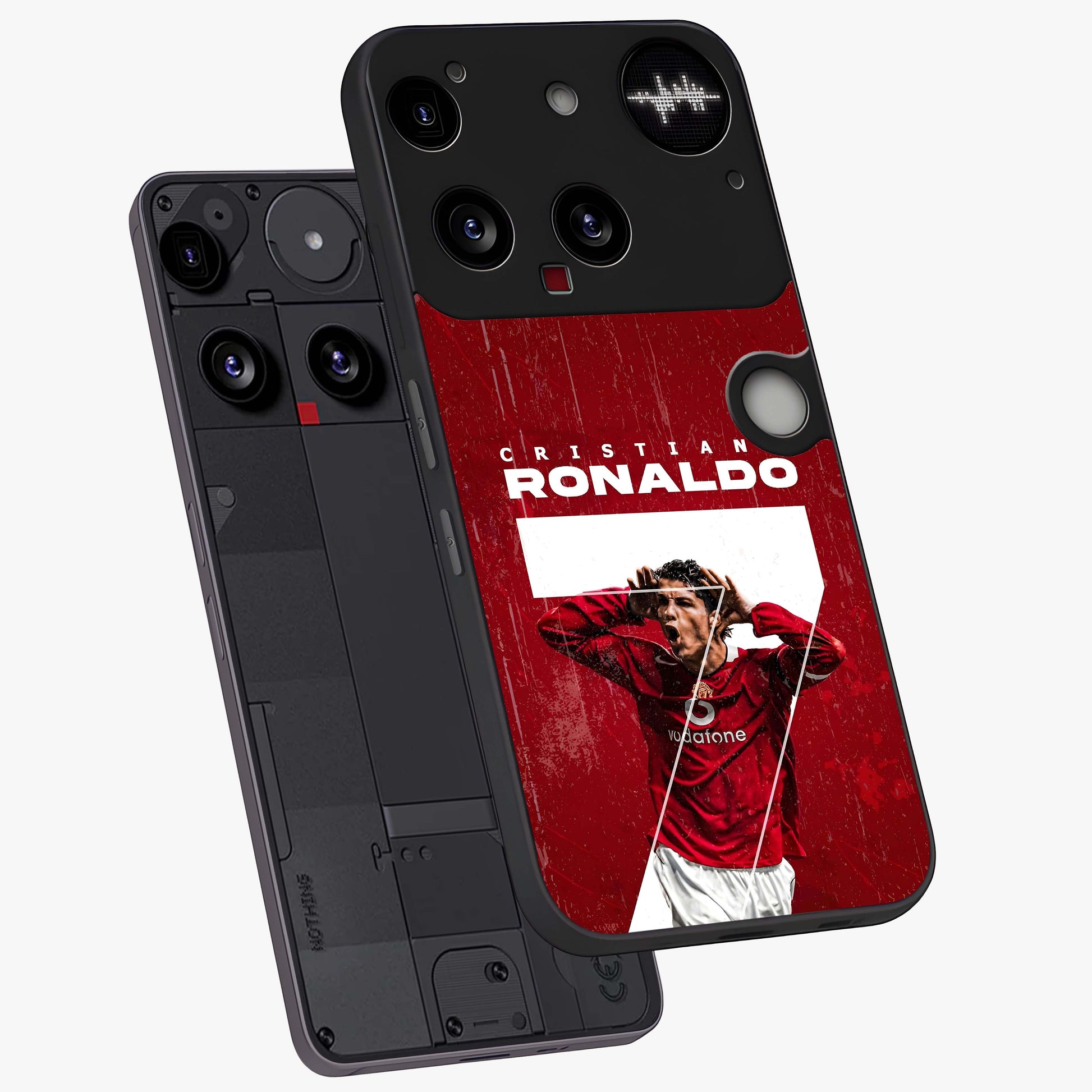 Goal Celebration Legacy Glass Case displayed in angled mockup highlighting energetic sports celebration design with bold athletic theme.
