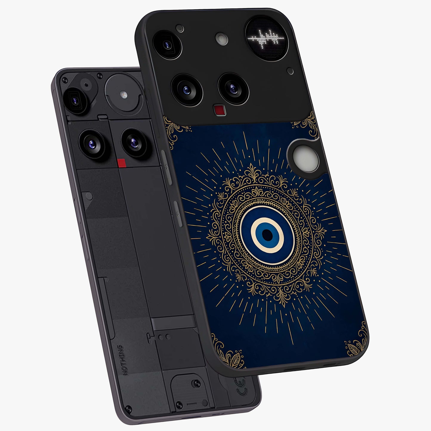 Golden Celestial Charm Glass Case displayed in angled mockup highlighting sparkling cosmic charm design with celestial aesthetic.