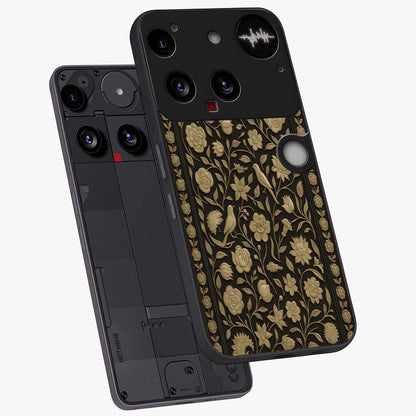 Golden Evil Eye Mandala Glass Case displayed in angled mockup highlighting protective evil eye symbol with golden mandala design.