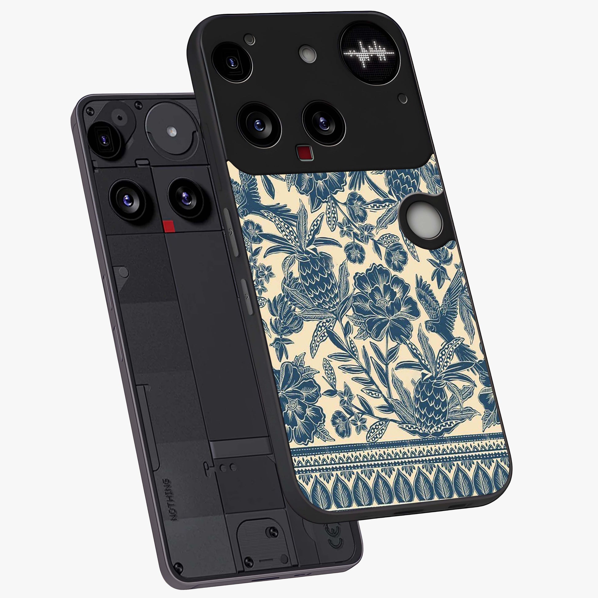 Heirloom Wild Bloom Glass Case displayed in angled mockup highlighting botanical bloom design with classic aesthetic style.