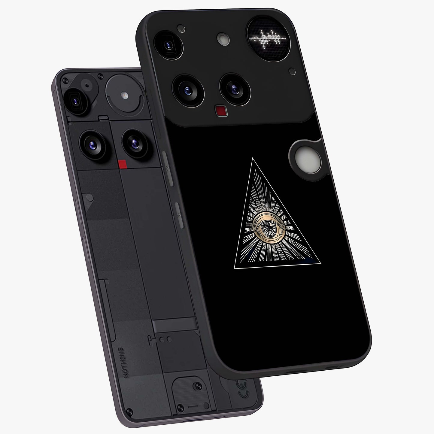 Illuminati Evil Glass Case displayed in angled mockup highlighting dark occult inspired design with bold aesthetic style.