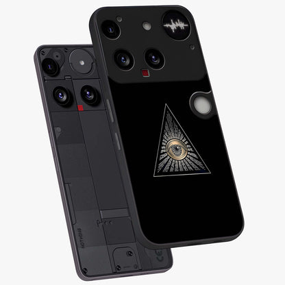 Illuminati Evil Glass Case displayed in angled mockup highlighting dark occult inspired design with bold aesthetic style.
