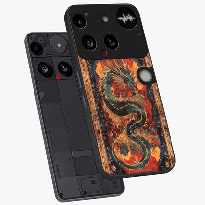 Inferno Dragon Soul Glass Case displayed in angled mockup highlighting powerful dragon illustration with inferno aesthetic.