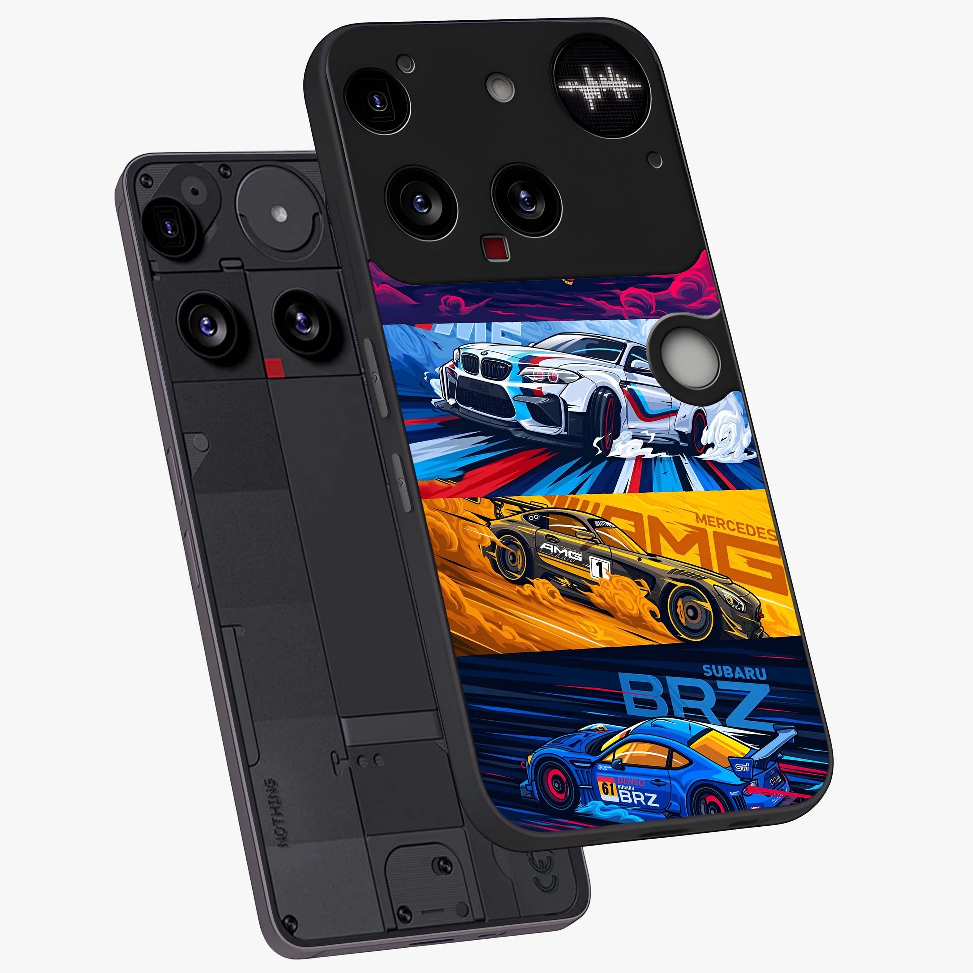 JDM Sports Car Glass Case displayed in angled mockup highlighting sleek Japanese racing car design with automotive aesthetic.