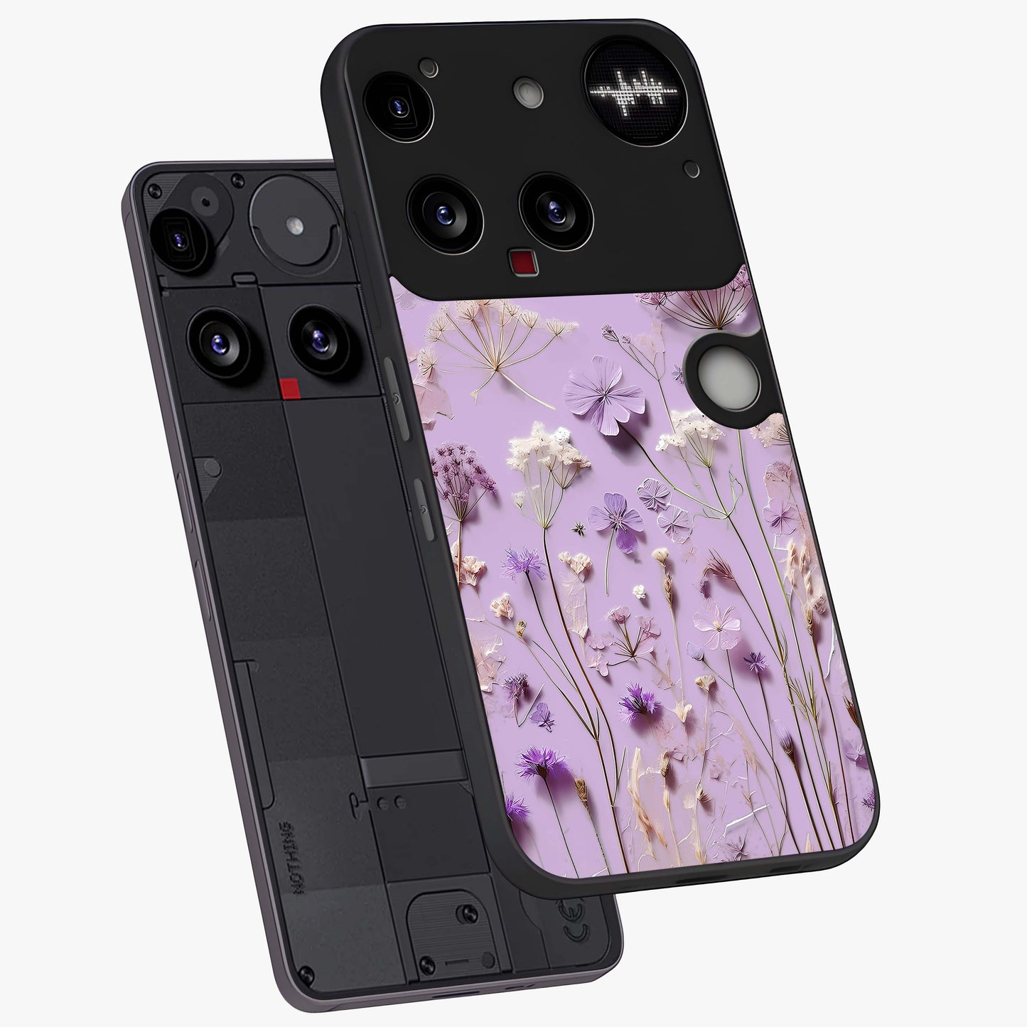 Lavender Blossom Dream Glass Case displayed in angled mockup highlighting dreamy lavender flower design with calming aesthetic style.
