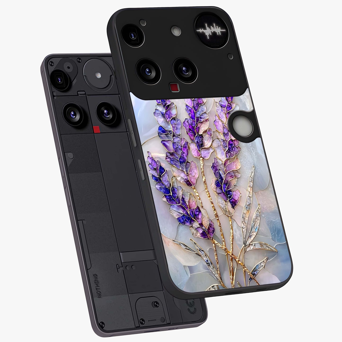 Lavender Dream Glow Glass Case displayed in angled mockup highlighting dreamy purple glow design with soft artistic style.