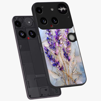 Lavender Dream Glow Glass Case displayed in angled mockup highlighting dreamy purple glow design with soft artistic style.