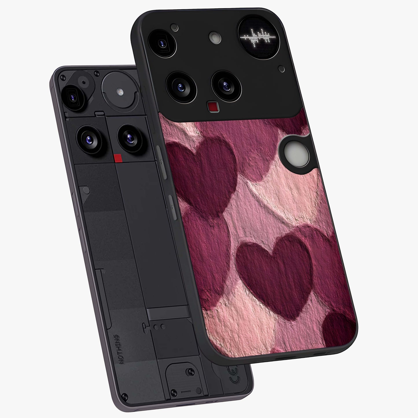 Layered Paper Hearts Glass Case displayed in angled mockup highlighting creative paper craft heart design with romantic aesthetic.