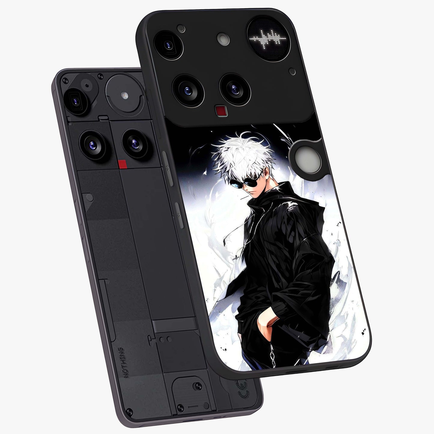 Limitless Shadow King Glass Case displayed in angled mockup highlighting dramatic dark hero design with intense aesthetic.