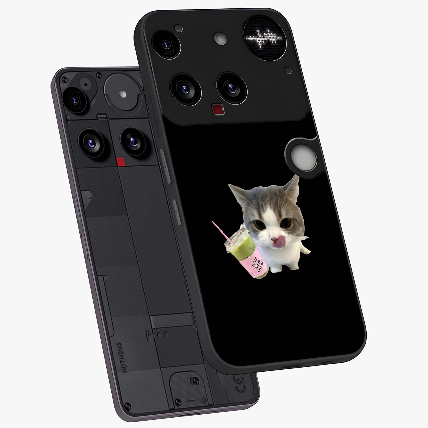 Matcha Cat Style Glass Case displayed in angled mockup highlighting playful feline design with pastel matcha aesthetic.
