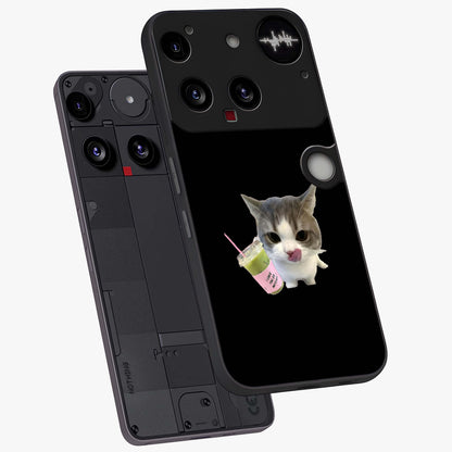 Matcha Cat Style Glass Case displayed in angled mockup highlighting playful feline design with pastel matcha aesthetic.