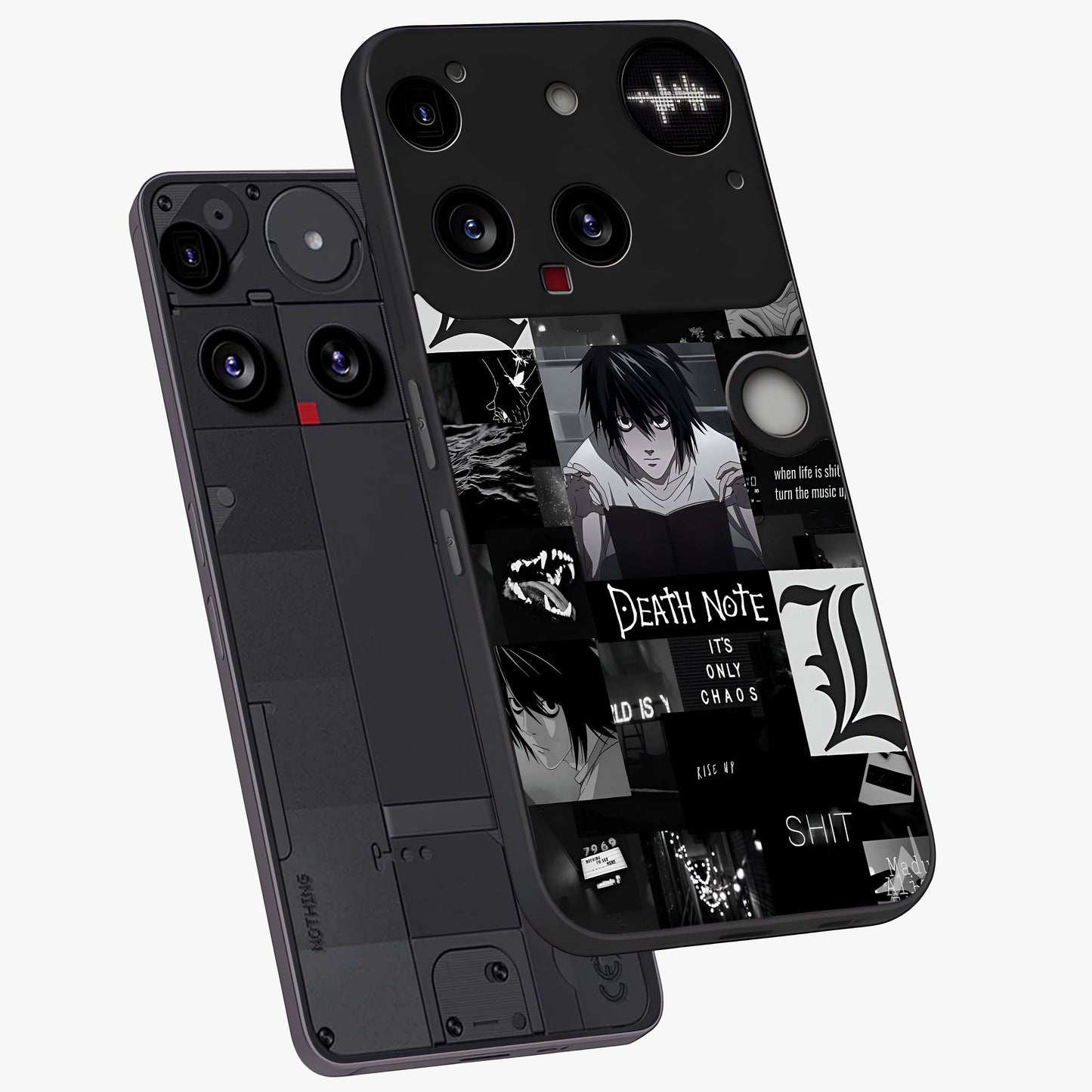 Midnight Chaos Mind Glass Case displayed in angled mockup highlighting chaotic artistic design with dramatic midnight aesthetic.